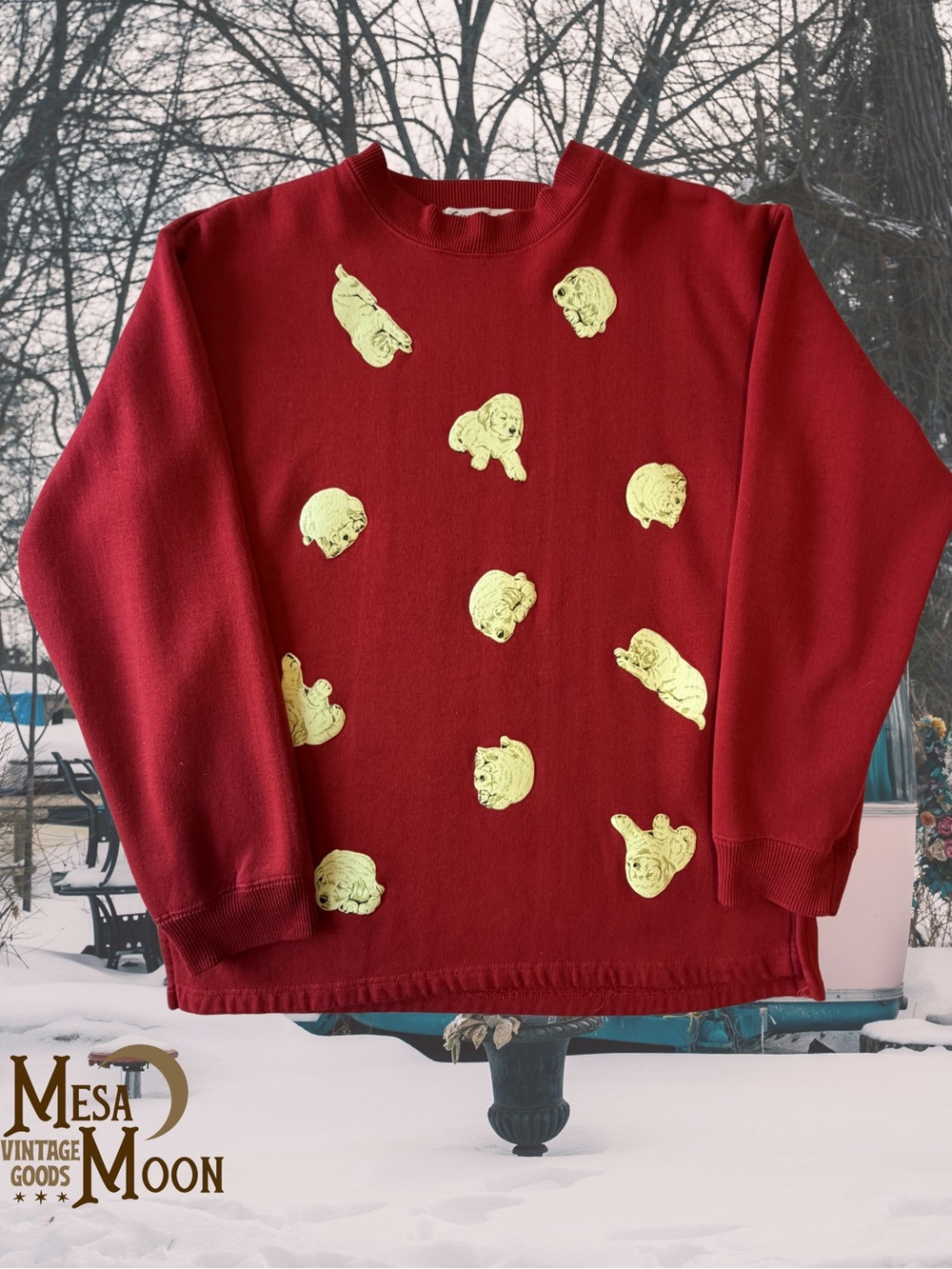Vintage Red Puppy Print Sweater